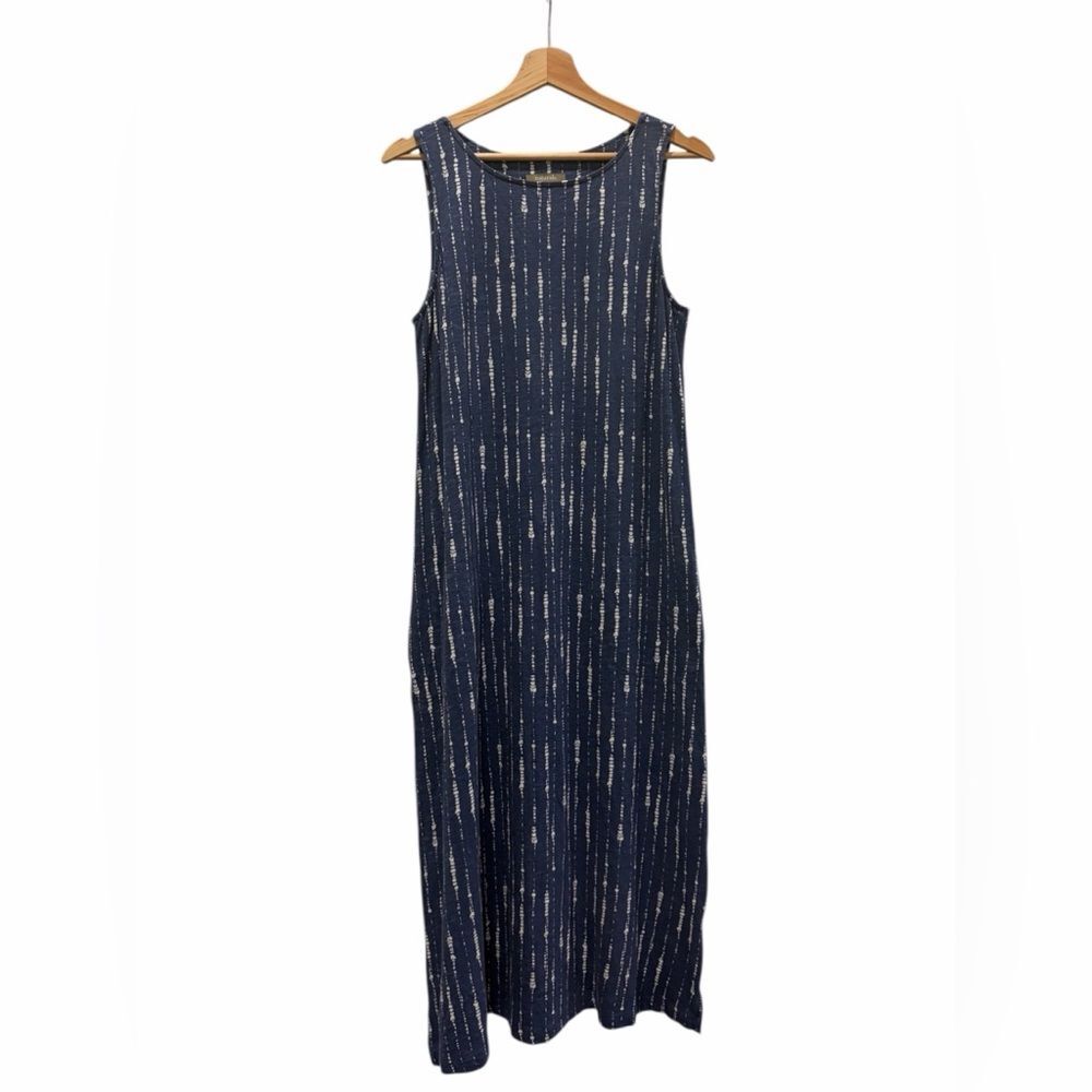 Naturals D&Co Coastal Beach Cotton Blend Navy & White Stripe Maxi Shift Dress S